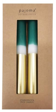 Stabkerzen 4 Stück - Grün-Weiß-Gold | Höhe 21 cm ø 2.1 cm - Brenndauer 5 Stunden | 3 farbige Spitzenkerzen - Premium Qualität | pajoma®