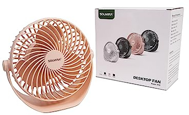 SOLMIRA Ventilador de Escritorio Rosa con Batería Recargable USB Tipo C Portátil Inalámbrico, Ultra Silencioso, 5 Velocidades Ajustables, 2400 mAh, Certificado CE y RoHS