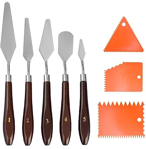 JOCXZI Spatole per Pittura a Olio Set,Pittura di Coltelli,Pittura Raschietto,Tavolozza Strumenti,Spatole per Pittura ad Olio,5 Coltello per Pallet Strumenti per Pittura con 3 Raschietti in Plastica
