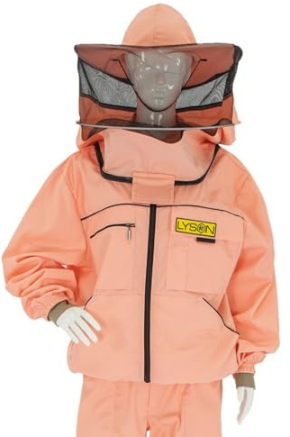 LYSON Imkerjacke mit Hut Imkerbluse Schutz vor Mücken und Insekten sportlicher Style – Imkerbekleidung Schutz vor Bienen Insekten Imkereibedarf Lachsfarbe Größe L