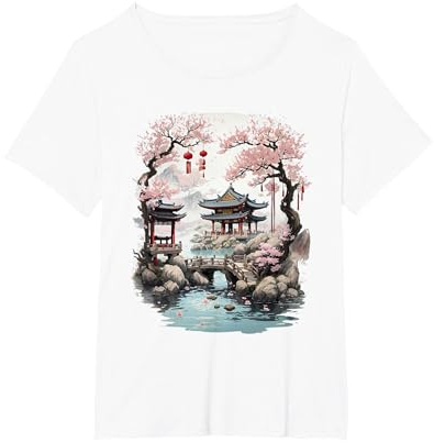 Paysage Japonais Chinois Temple Art Fleur de Cerisier T-Shirt