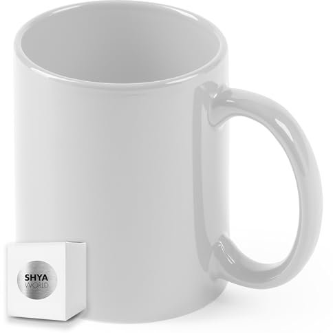 ShyaWorld 1 Tazas blancas de cerámica 370ml presentada en caja individual. Aptas para microondas y lavavajillas. (Blanco, 1)