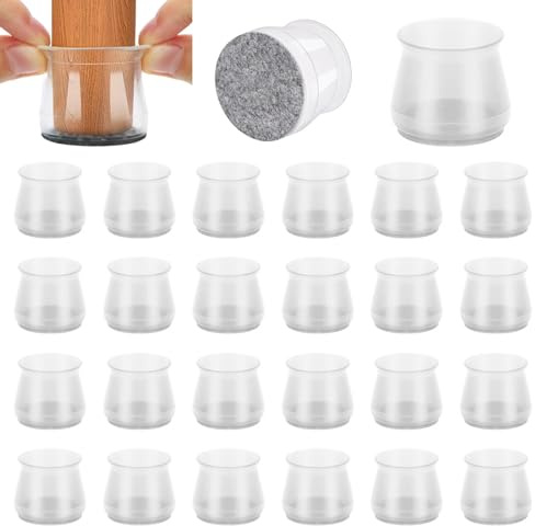 Stuhlbeinkappen,36 Stück Schutzkappen für Stuhlbeine mit Filz Bodenschoner für Stühle Silikon Transparent Rund Stuhlbeinschoner Zum Schutz von Böden