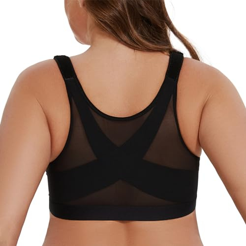 MELENECA Women's Front Fastening Wirefree Post Surgery Plus Size Back Support Posture Bra