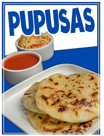 Pupusas Sticker Window Sticker Salvadorian Food Truck Concession Vinyl Restaurant Wall Poster Sticker El Salvador Food Comida Salvadorena (24 x 18)