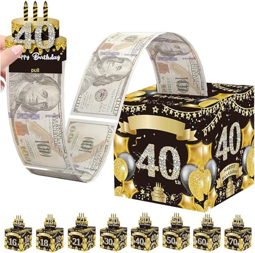 POPOYU Geldgeschenke 40. Geburtstag Überraschungsbox,Geldgeschenk Happy Birthday Geld Rolle Geschenkbox DIY Geschenkverpackung,40. Geburtstag Geld Zeichnen Geschenkbox für Freunde Kinder Erwachsene