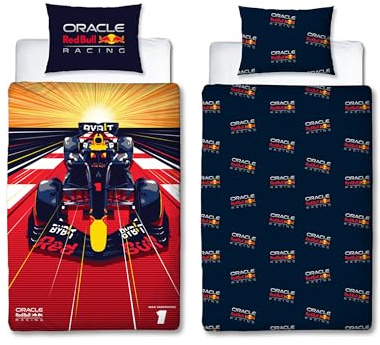 Character World Oracle Red Bull Racing - Set copripiumino singolo, reversibile, double-face, con federa coordinata, in policotone