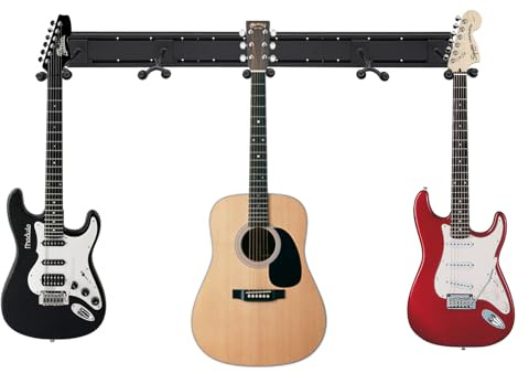 Susoso Gitarren-Wandhalterung, 5 Sätze Gitarrenständer Wand Halterung mit Verstellbare Haken Tragfähigkeit jedes Hakens 13.6-18.14kg für Akustikgitarre 130x12cm Schwarz