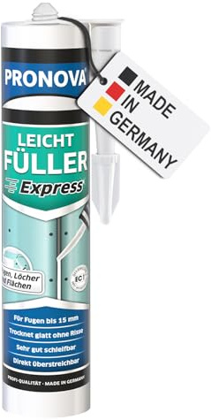 Pronova - Leicht Füller Express, Schnell Trocknend Spachtelmasse Weiß Innen, Für Fugen bis 15 mm, Riss, Fugen und Bohrloch Füllung, Fertigspachtel Weiß Innen, Glatte und Rissfreie Trocknung 300ml