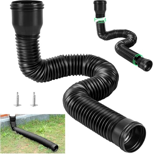Rain Gutter Downspout Extension Flexible PE Extendable Drain Away Extender for Outdoor Villa Round (Black)