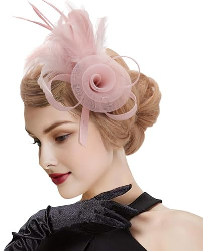 DRESHOW Fascinator Hüte für Damen Pillbox Hut mit Schleier Stirnband und Einer Gegabelten Clip Tea Party Kopfbedeckung