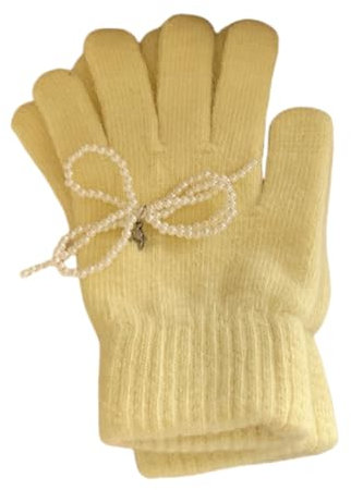 JINZIJINYU Gestrickte Warme Handschuhe Pearl Bow Handschuhe Winter Ski Radfahren Laufhandschuhe Gelb