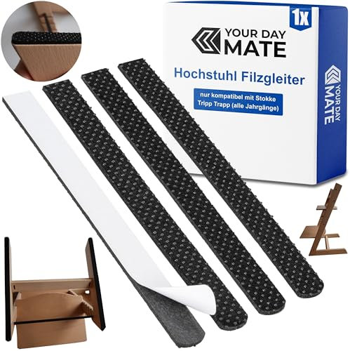 Deslizadores de Fieltro con Tacos para Trona, 1 Juego, Compatible con Trona STOKKE Tripp Trapp, en Negro, para Pegar, tamaño 486 x 22 mm por Pata, Deslizador de Fieltro para Pata de Silla