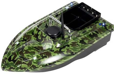 Royyalpa Futterboot mit Fernbedienung 500m Reichweite Angelboot mit 1,5kg Köderbehälter Köderboot mit LED-Licht Fischköder Behälter 13000 U/min Motor für Seen und Flüsse