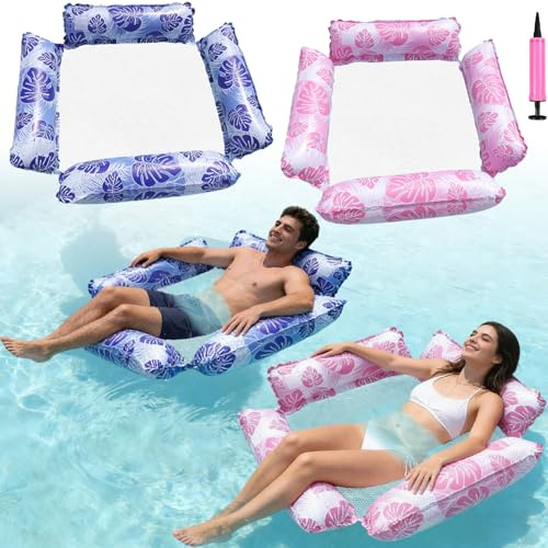 Gxlaihly 2 Stück Luftmatratze Pool, Aufblasbare Wasserhängematte, Wasserhängematte, Vier-Rohr Schwimmende Bett-Pool mit Netz 4 in 1 Schwimmmatratze, mit 1 Luftpumpe, Spielzeug für Sommerschwimmbad (A)
