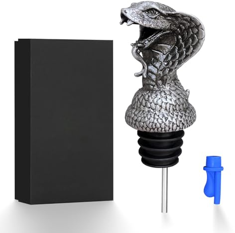 REMMUSSS Flaschenausgießer, Klapperschlange 2-in-1 Weinflaschenausgießer und Stopper mit Geschenkbox, Geburtstagsgeschenk Weingeschenke für Männer Papa, Flaschenverschlüsse für Wein Champagner, Silber