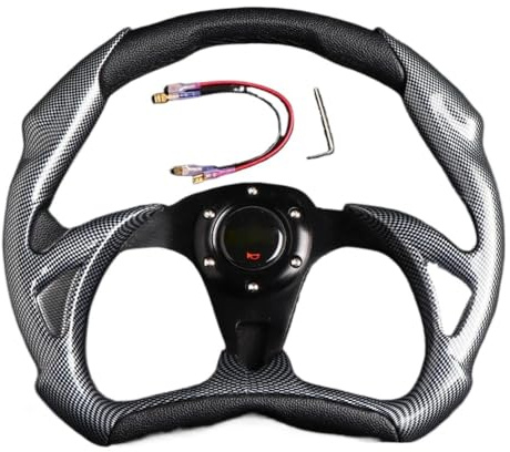 Volante Desplazado Volante de fibra de carbono semicírculo modificado for coche de 14 pulgadas, volante Universal for coche de deportes de competición modificado Volante Deportivo(14 inch Black)