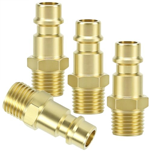 QWORK® 4 Stück Druckluftkupplung, 1/4BSP Messing Kupplungsstecker, Luftschlauch Kompressor Armaturen, Schnellkupplungen und Stecker männlich