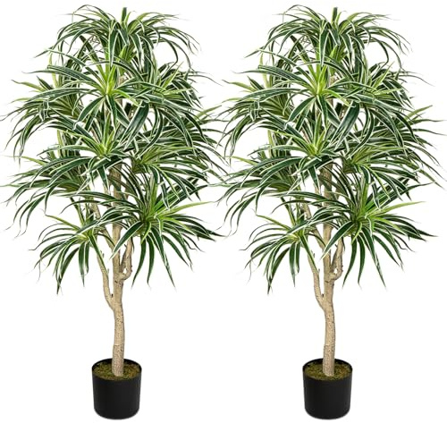 2-Piece Set Large Artificial Plant Dracaena Tree, Chlorophytum Fake Spider Plant, Decorative Hanging Artificial Plant for Living Room Balcony Bedroom Bathroom Room Table Decoration, Indoor and Outdoor