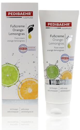 Pedibaehr Fußcreme Orange-Lemongras - Diabetiker geeignet - 125ml | Spendet intensiv Feuchtigkeit und macht raue, rissige Haut wieder glatt und geschmeidig