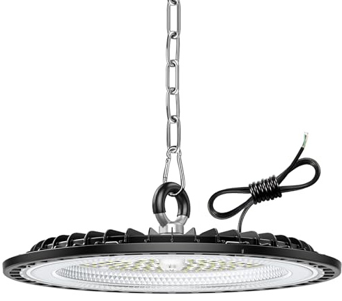 1 Pack 300W UFO LED Lámpara de Alta Bahía, 45000LM Focos Led Interior Techo, 6000K Blanco Frío Iluminación de Almacén, IP65 Impermeable Lampara Industrial Para Patio, Garaje, Fábrica, Taller