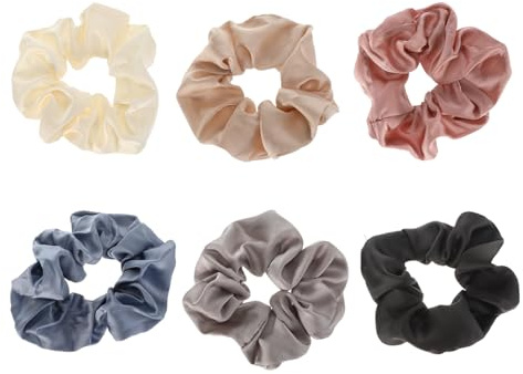 Seiden-Haargummis, Satin-Haargummis für Damen, weiche Seiden-Haargummis, elastisches Samt-Haargummi für Damen, Haargummis, Pferdeschwanz-Halter für alle dicken, dünnen Haartypen, 6 Stück