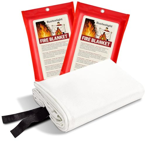 Busteelight Manta Ignífuga 100 x 100 cm (2 Unidades) | Manta Antifuego de Fibra de Vidrio para Cocina, Hogar, Coche y Oficina – Manta de Emergencia contra Incendios