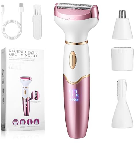 Zaxiva Rasierer Damen, 4-In-1 Intimrasierer für Frauen mit Digitalanzeige, Damenrasierer Elektrisch für Gesicht, Beine, Achseln und Intimbereich, Wiederaufladbarer IPX7 Wasserdicht Trimmer Damen