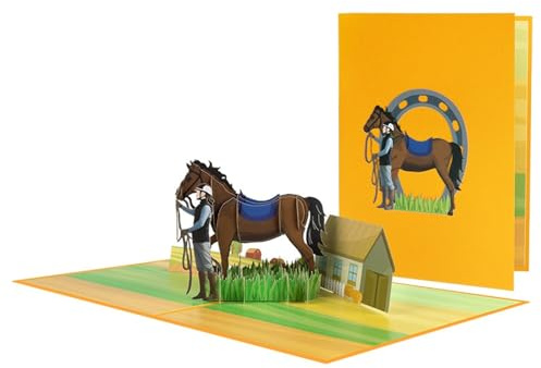 Schevem 3D Geburtstagskarte Pop-up Karte Pferd, Geschenkkarte für Pferdeliebhaber, Reiter, Kinder,Grußkarte,Gutscheinkarte, Gutschein für Reiten & Reitstunden (Pferd)