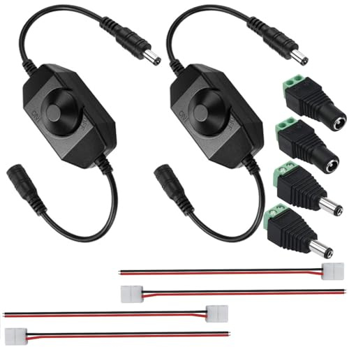 VISSQH 2 Pezzi DC 12V Dimmer PWM,Dimmer Controller LED con rotativo Interruttore,Interruttore Controller LED