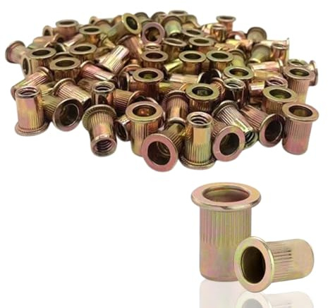 50PCS Rivet Nuts,M6 x 15mm Zinc Plated Carbon Steel Rivet Nuts, Flat Head Threaded Insert Nuts for Metal Sheets, Electrical Appliances & Industrial Products (M6x15mm)
