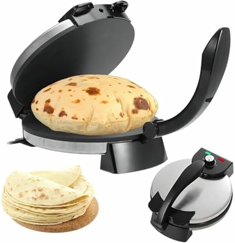 BGVYFXEZ Máquina De Roti Eléctrica, Prensa Antiadherente para Chapati Y Tortilla De 1800W, 10 Pulgadas con Manija Antiescandalosa, Luces Indicadoras, Temperatura Ajustable para Panquecas Y Crepes
