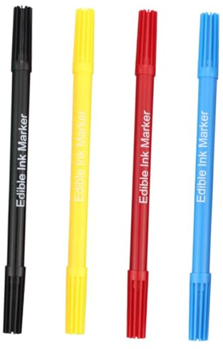 TOBBOMEY 4pcs Dual Tip Pens for Cookie Decorating Baking Coloring Tools Markers Brush Tip Colouring for Cake and Macron Decorating
