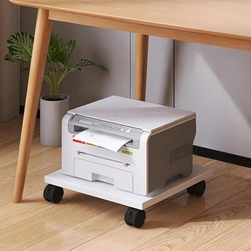 Carro de impresora blanco con ruedas para debajo del escritorio, soporte compacto para impresora rodante, soporte de impresora bajo con ruedas para mini impresora 3D