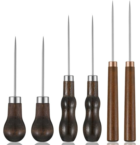 Matwsec 6 Pcs Bradawl Tool, Gourd Shape Handle Leather Awl Tool, Awl for Sewing, Marking, Stitching, Punching Bookbinding, Crafts Wood, Shoe Repair Craft