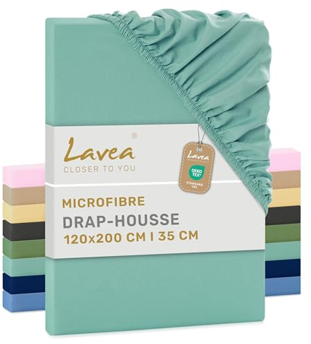 Lavea® 1er Set Spannbettlaken 120x200 cm - Eukalyptus | Mikrofaser, Bettlaken mit Rundumgummi, für Matratzen bis 20 cm, atmungsaktiv und kühlend, pflegeleicht, Spannbetttücher