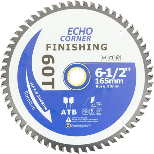 165mm Finishing Wood Cutting Circular Saw Blade, 60-Tooth, Bore 20mm/16mm | Fine finish, Fine Cut, Framing, Crosscut wood, plywood, MDF, plastic, veneer, lumber, laminate, etc...