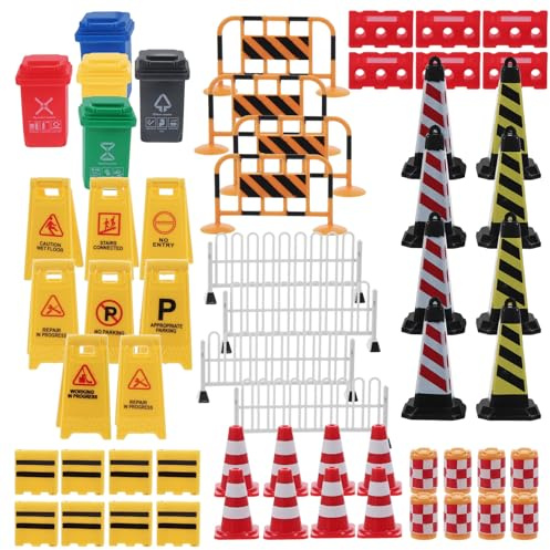 Mikinona Panneaux Routiers Miniatures Plastique Éducatif de Signalisation et Barrières de Circulation pour Garçon Fille Apprentissage Interactif Sécurité Routière et Jeu Imagination