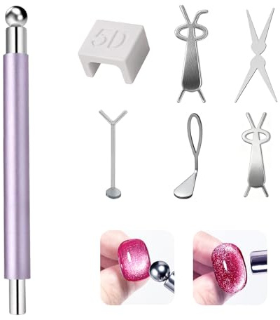 7PCS Cat Eye Magnet for Nails,Nail Magnet Tool,Y & Rabbit Shape Magnets,Versatile,Double-Head,with Round Magnetic Bead,Portable,for Home DIY, Manicure Accessories