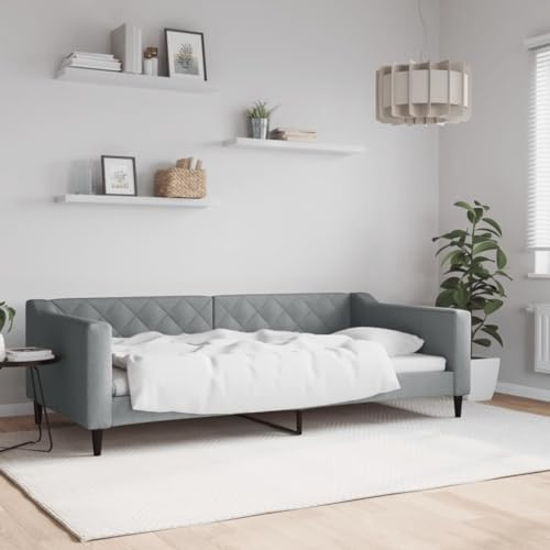 Tonture Tagesbett Hellgrau 100x200 cm Stoff, Schlafsofa mit robustem Metall- & Massivholzrahmen, modernes Design für Schlafzimmer, bequemes Polster, vielseitiges Möbelstück