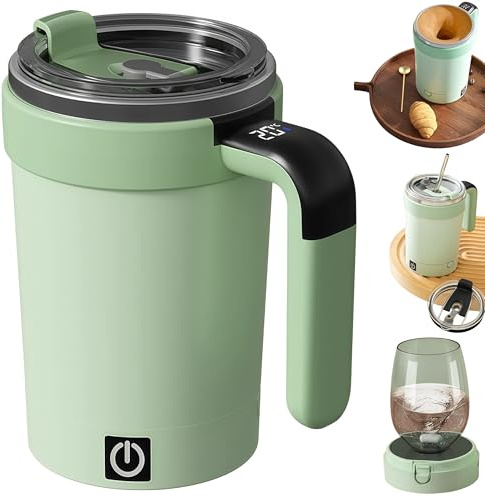 Automatic Magnetic Stirring Coffee Mug, Detachable Base Self Stirring Mug with Lid, Rechargeable Self Stirring Coffee Mug, Self Stirring Cup for Coffee, Milk, Cocoa and Other Beverages (Green)