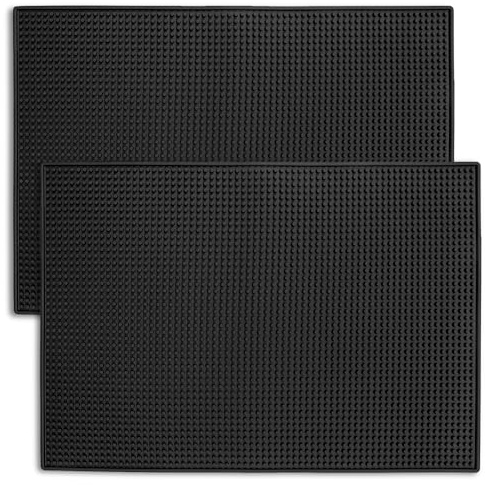 Seuqhck 2 Pack Rubber Bar Mats for Countertop, 45.7 cm Silicone Dish Drying Spill Mat for Cocktail Service in Bartender, Home,Restaurants, Kitchen, Black