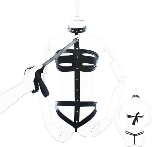 Arnés Bondage para Parejas con Diseño Hollow-Out y Cuerda de Tracción – Body Harness Fetiche con Correas de Sujeción y Cuerda para Juegos de Rol, Bondage y Dinámicas en Pareja