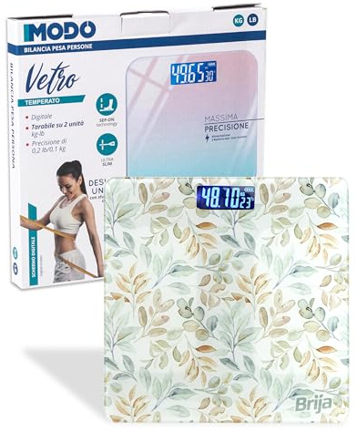 IPEA Bilancia Pesa Persone Digitale Ultra Sottile - [ Tecnologia STEP ON ] - Massima Precisione Peso - Design Floreale - Bilancia in Vetro Temperato con Display misurazione precisa 0,1 KG - Max 180Kg
