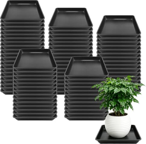 DINSONG 4 stycken blomkrukor, underlägg, fyrkantig, underlägg, blomkruka, plast, växtlåda, kvadratisk, växtskål för utomhus, inomhus, blomkruka, (svart)