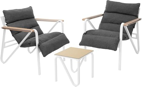 ML-Design trädgårdsmöbelset 3 delar Vit-grå med 2 stolar och bord inklusive bekväma sittdynor väderbeständiga Bistro-set stålstativ loungemöbler balkongmöbler för terrass trädgård och balkong