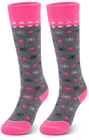 Kids Skiing Socks Full Terry Lightweight Warm Wool Snow Ski Socks Kids Thermal Socks Girls Ski Socks Snow Socks, Blizzard Pink, 3-5 Years