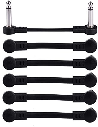 Rayzm Guitar Patchkabel, 6,35 mm abgewinkeltes Instrumenten-Jumperkabel für Gitarren-/Bass-Effektpedale, 5cm Pedal-Board Jumperkabel (6-Pack)