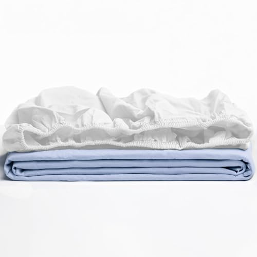 TRAMAS+ Sábana Bajera Ajustable,105x190 cm,100% algodón,Extra Suave - Cama 105, Blanco