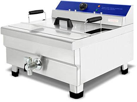 VERTES Friggitrice in acciaio inox 28L, 4500W, 230V, principio della zona fredda, temperatura regolabile in continuo 50-200°C, rubinetto di scarico, cestello per frittura, pulsante di reset